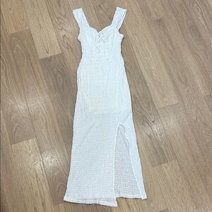Free People Beach Cream / White Sleeveless Knit Maxi Dress with Slit XS NEW!